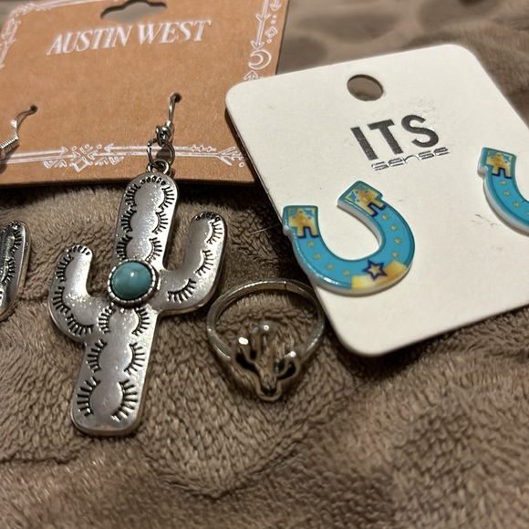 Austin West - Silver Boho Cactus with Turquoise Dangle Earrings - Picture 1 of 14